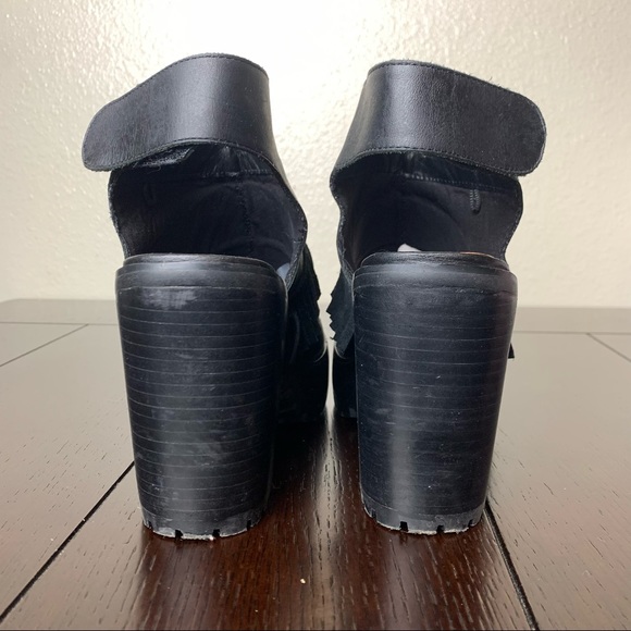 Arts Thread X Urban Outfitters Black Make It Fringe Platform Chunky Ankle Boots - Picture 6 of 14